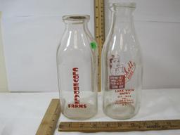 Two Milk Bottles, Cloverdale Farms Binghampton NY with top, Fitchett Bros Poughkeepsie NY