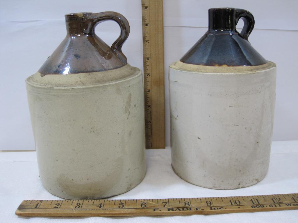 Two Stoneware Jugs , 1 approx 9.25 inches tall, 1 Approx 9 inches tall, see pictures for details