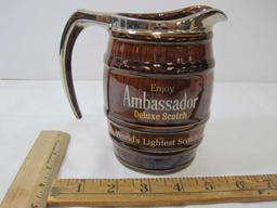 Three Decorative Scotch Pitchers, Ambassador Deluxe, Bells, Martins VVO, 2 have hairline crack, see