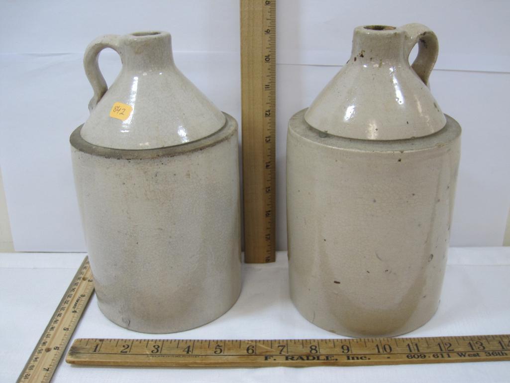 Two Stoneware Jugs, approx 9.75 inches Tall, small crack see photos