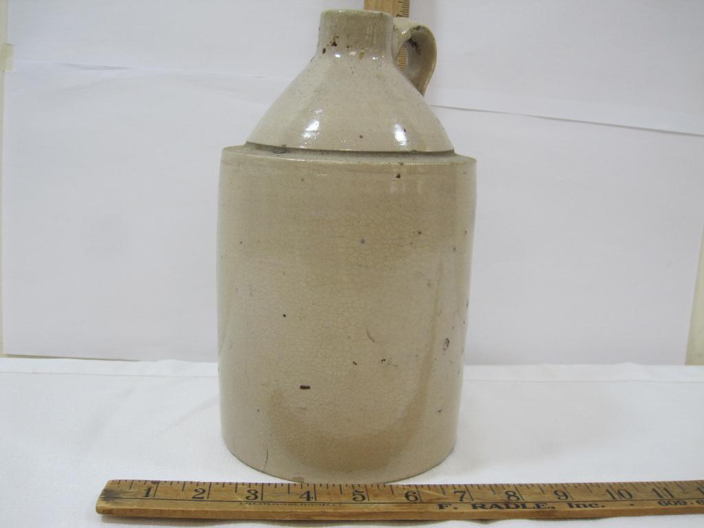 Two Stoneware Jugs, approx 9.75 inches Tall, small crack see photos