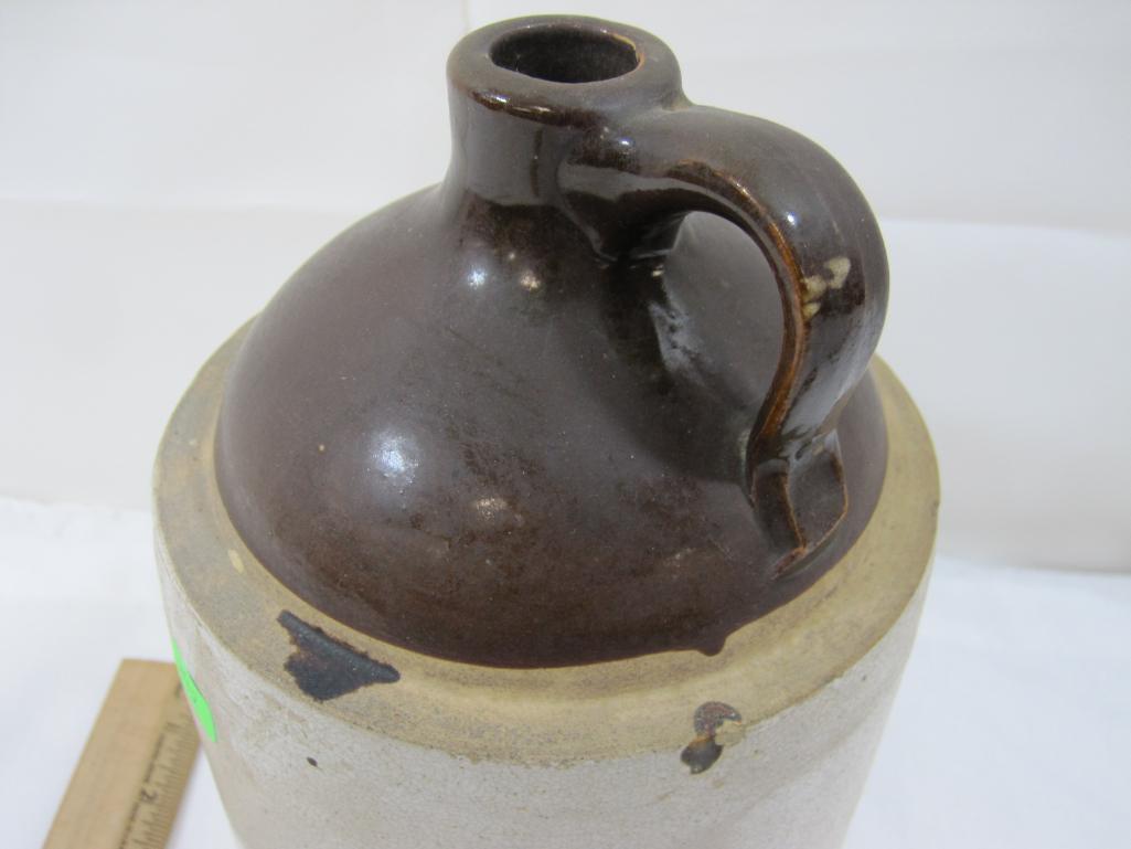 Brown Top Stoneware Liquor Jug, S Amdursky Wines & Liquors Mott St NY, 9.25 inches tall