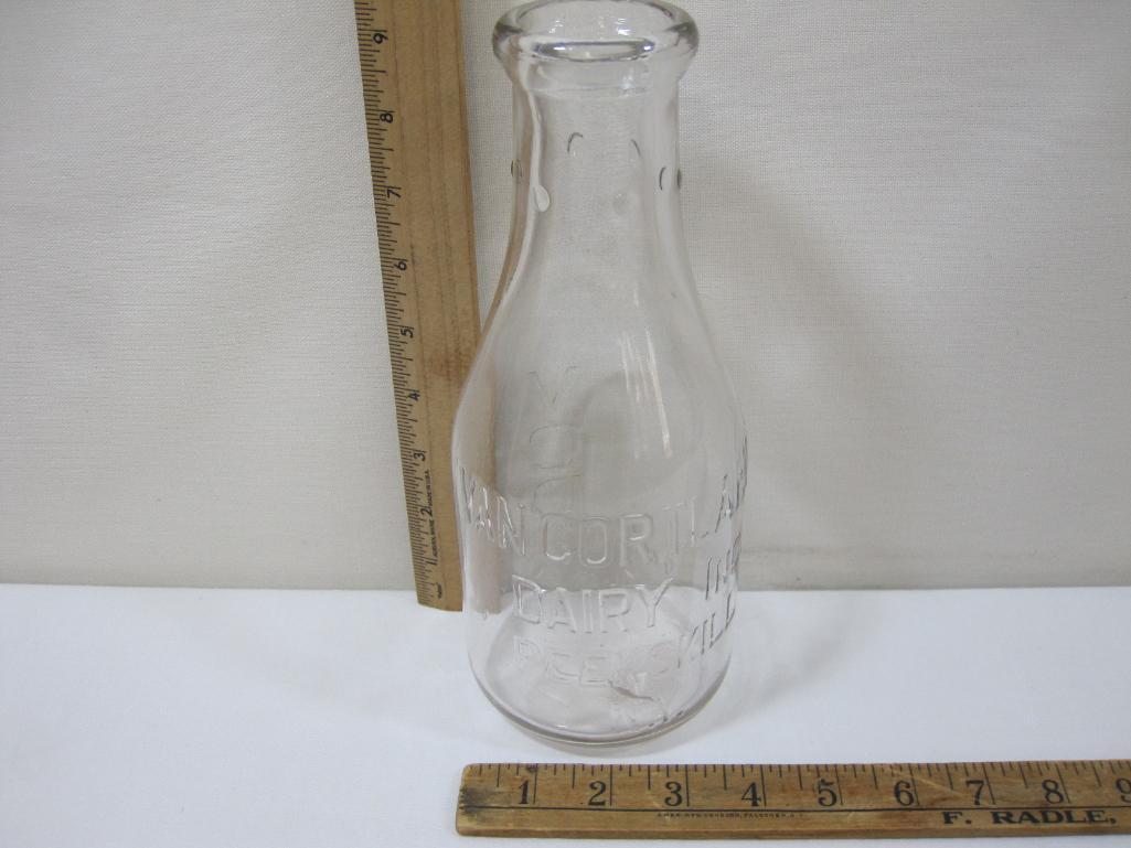 Peekskill NY 1 Quart Embossed Milk Bottle, Vancortlandt Dairy Inc