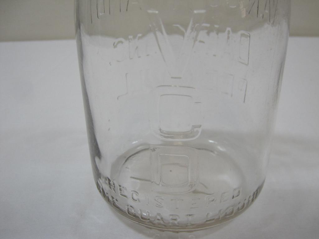 Peekskill NY 1 Quart Embossed Milk Bottle, Vancortlandt Dairy Inc