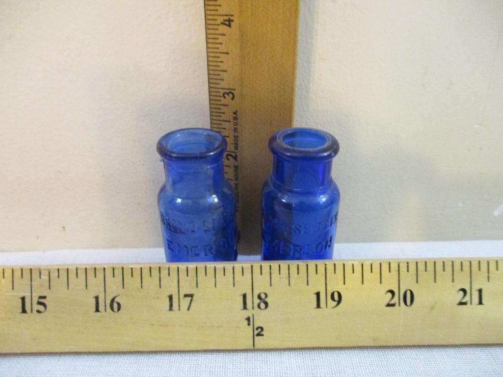 Two Vintage Bromo Seltzer Emerson Drug Co Baltimore Cobalt Blue Glass Bottles, 3 oz