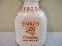 Dellwood Creami-Rich Dairy Products Embossed and Pyroglazed Half Pint Glass Milk Bottle, Duraglas, 9