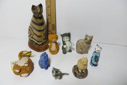 Nine Cat Figurines, including a Goebel and Cecile "Pumpkin"