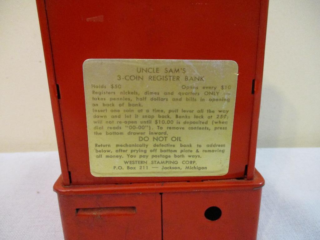 Uncle Sam's 3 Coin Register Bank, Western Stamping Corp, see pictures AS IS, 2 lbs 2 oz