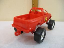 Two Plastic Tootsie Toy Cars: 1956 Ford T-Bird and red truck, 7 oz