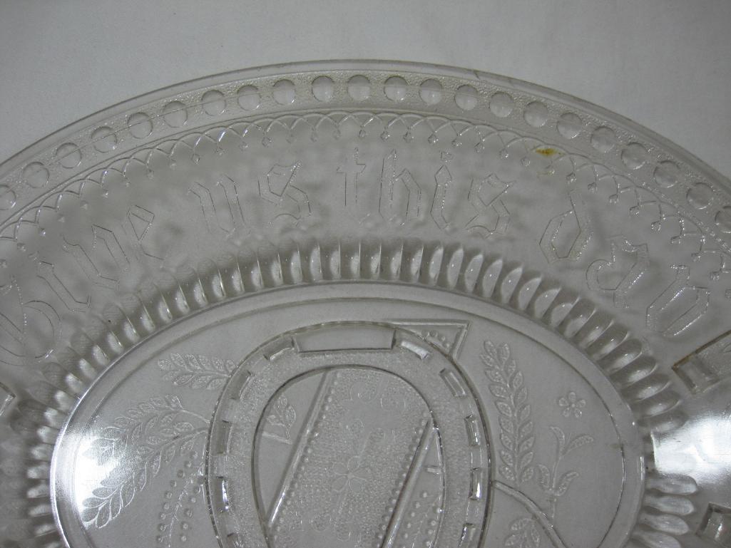 Victorian EAPG Pressed Glass Bread Plate "Give Us This Day Our Daily Bread" Luck Horseshoe Anchor