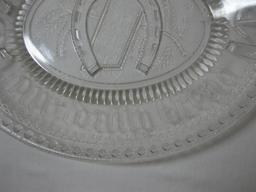 Victorian EAPG Pressed Glass Bread Plate "Give Us This Day Our Daily Bread" Luck Horseshoe Anchor