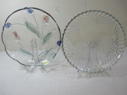 Two Serving Platers, Home Beautiful Tulips and Clear with Geometric Pattern