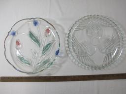 Two Serving Platers, Home Beautiful Tulips and Clear with Geometric Pattern