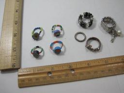 Beaded Expandable Rings, including one with Key Charm, 2oz