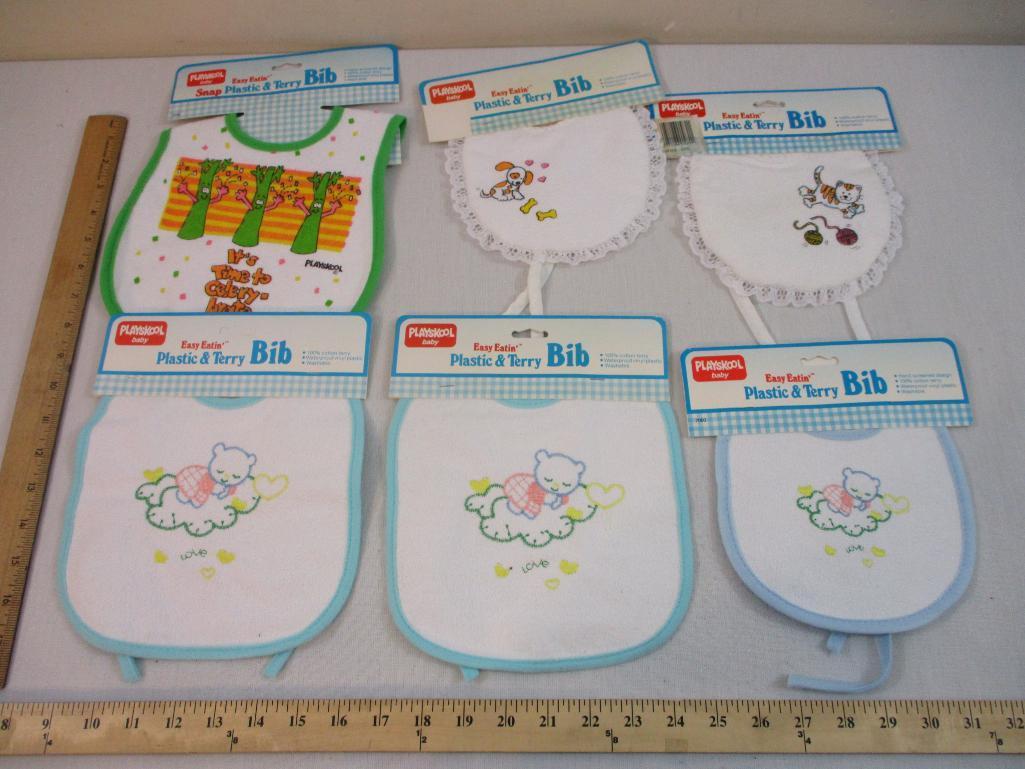 Six Vintage 1980s PlaySkool Baby Bibs, NOS, 5 oz