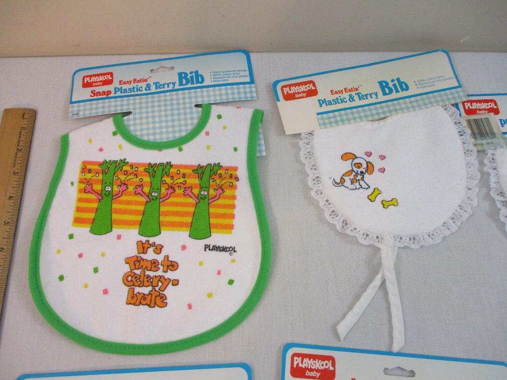 Six Vintage 1980s PlaySkool Baby Bibs, NOS, 5 oz