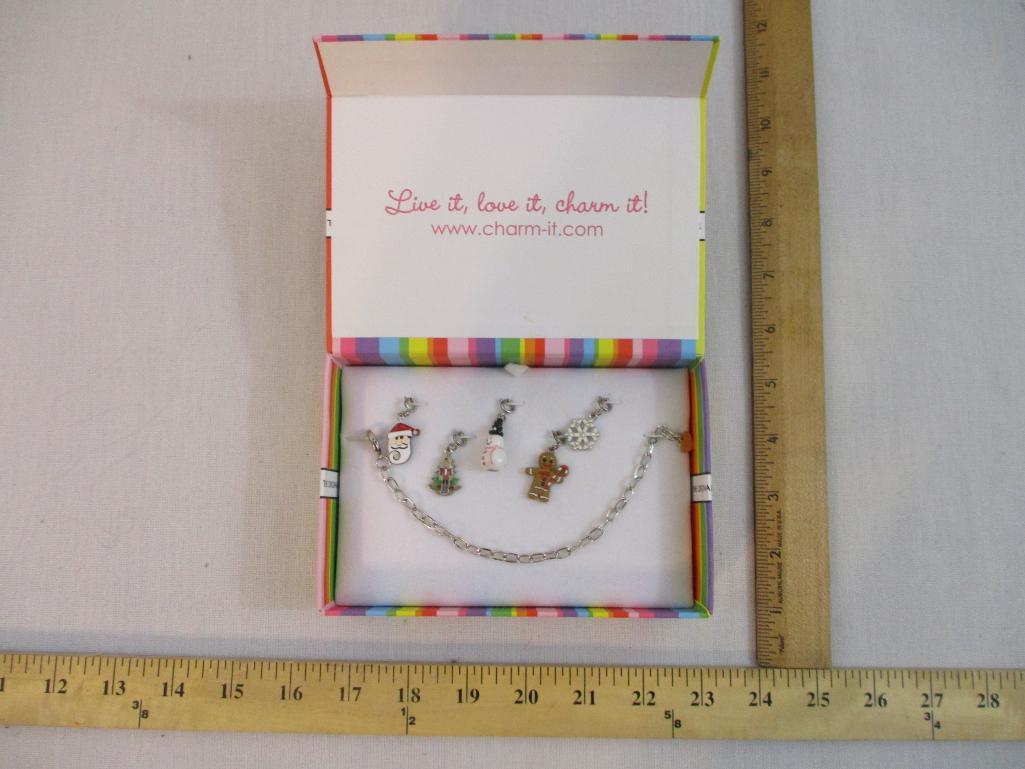 Charm It! Bracelet with 5 Christmas Charms, in original box, 5 oz