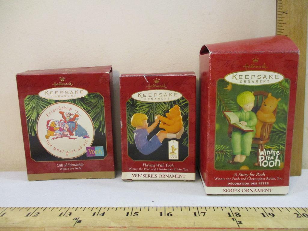 Three Winnie the Pooh Hallmark Keepsake Ornaments: Playing with Pooh, A Story for Pooh, and Gift of