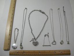 Seven Silver Tone Necklaces, Juicy Couture, Hearts and more, 3oz