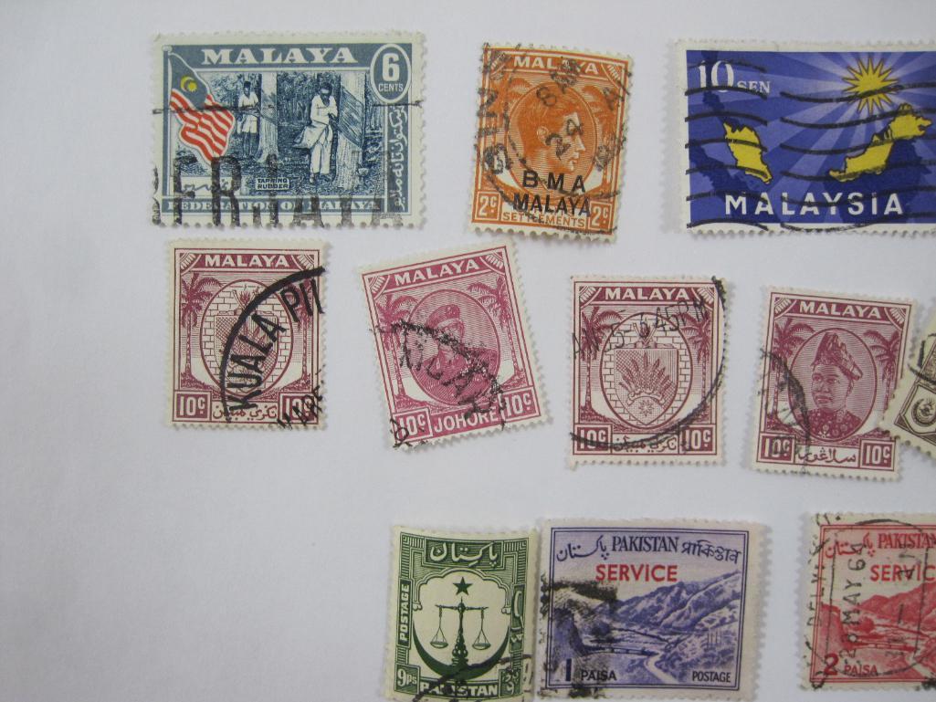 Canceled Foreign Postage Stamps from Pakistan, Malaysia and more