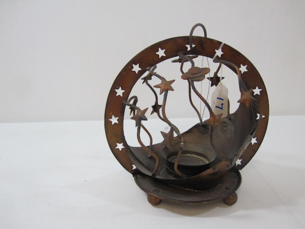 Moon and Stars Decorative Metal Tea Light and Candle Holder