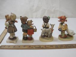 Four Hummel Figurines, Girl with Doll, Shepard Boy with Lambsm Girl with Geese and Kids with Basket