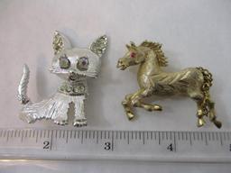 Two Animal Pins: Rhinestone-Studded Dog and Horse, 2 oz