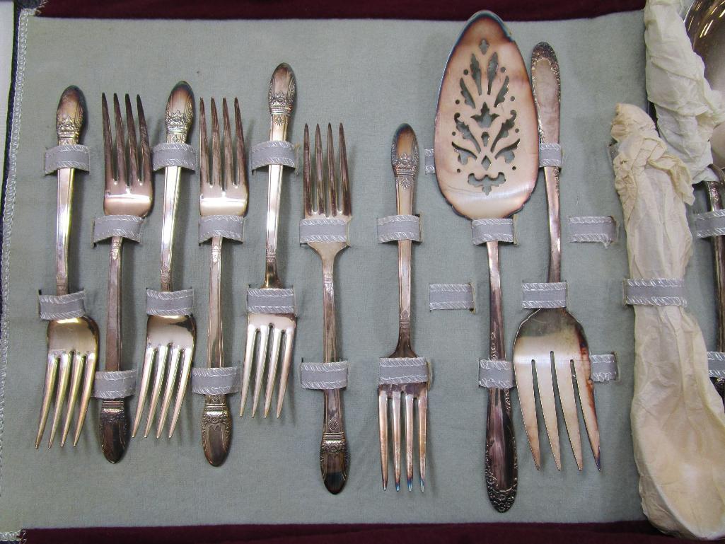 Rodgers Brothers First Love Pattern Silverplate Set, New in Storage Cases, approx Service for Eight,