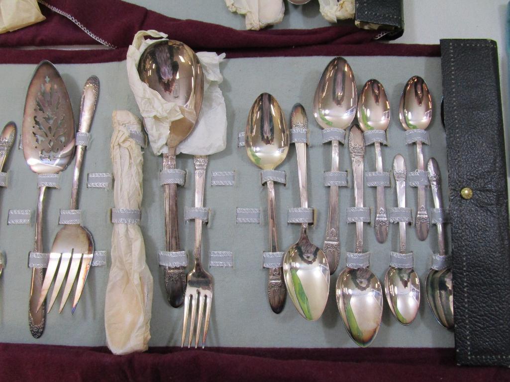 Rodgers Brothers First Love Pattern Silverplate Set, New in Storage Cases, approx Service for Eight,