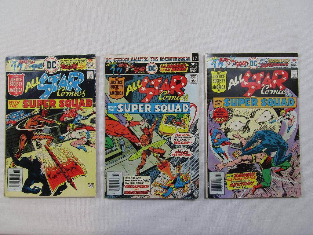 The Line of DC All Star Comics with The Super Squad 1976 June No 60, Aug No 61 and Oct N0 62, 6oz