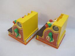 Two 1974 Fisher Price Cash Registers, tested and work, see pictures for cosmetic condition, 4 lbs 1