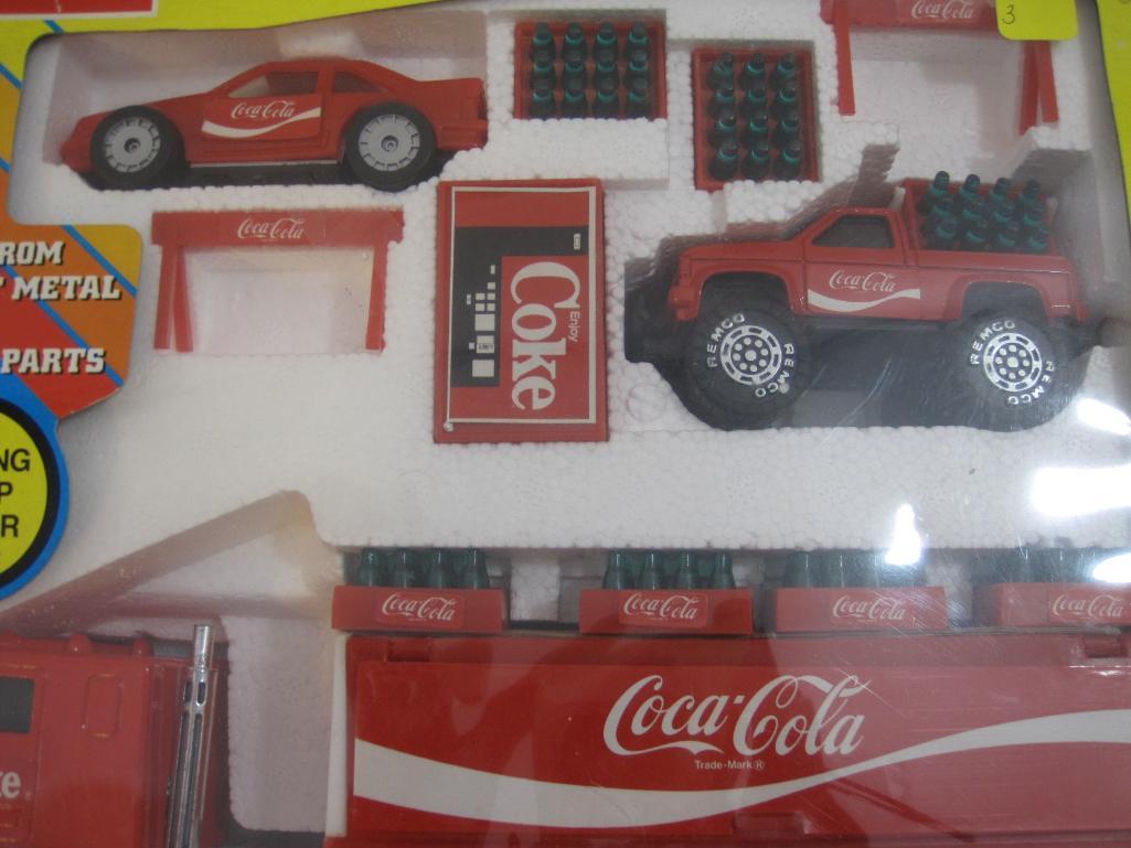 Coca-Cola Set Heavy Gauge Steel Trucks, diecast metal with plastic parts, in original box, REMCO