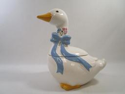 White Goose With Blue Ribbon Bow Ceramic Cookie Jar