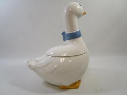 White Goose With Blue Ribbon Bow Ceramic Cookie Jar