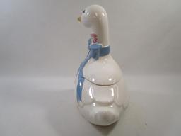 White Goose With Blue Ribbon Bow Ceramic Cookie Jar