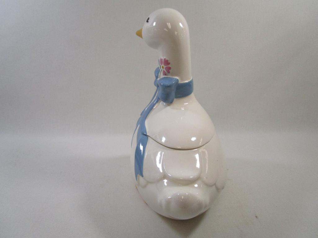 White Goose With Blue Ribbon Bow Ceramic Cookie Jar