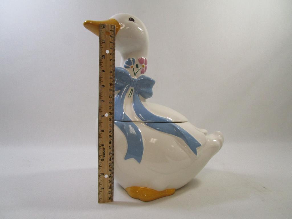 White Goose With Blue Ribbon Bow Ceramic Cookie Jar