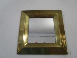 Pair of Brass Framed Mirror Wall D?cor, approx 7 inch Diameter, 7 inch Square