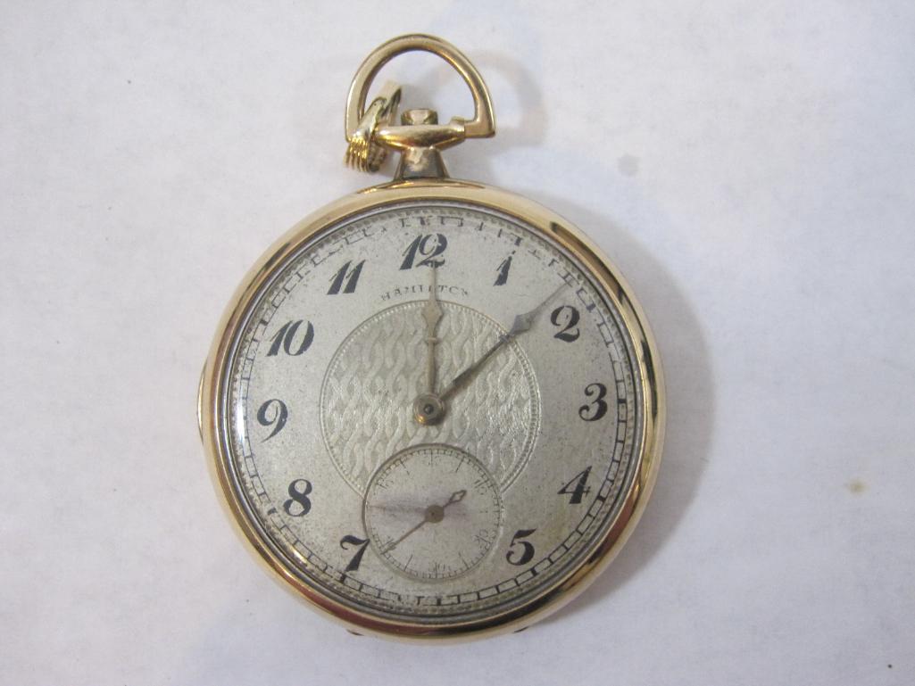 17 Jewel Hamilton 25 Years Gold Plated Railroad Pocket Watch with Case, see pictures, 5 oz