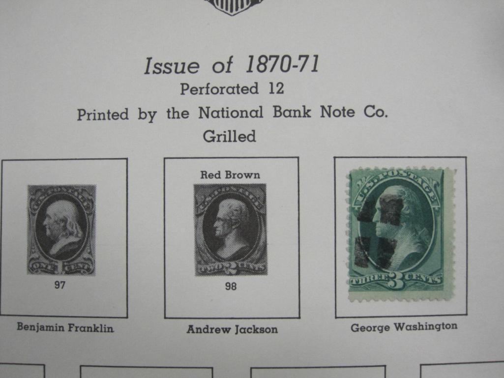 United States Postal Stamps includes Issue of 1869 Grilled Franklin 1 Cent, 1870-71 Washington 3