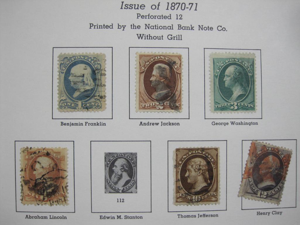 United States Postal Stamps includes Issue of 1869 Grilled Franklin 1 Cent, 1870-71 Washington 3