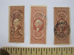 US Internal Revenue Stamps, First Issue 1862-71 Includes 25 Cent Certificate, 20 Cent Inland