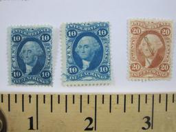 US Internal Revenue Stamps, First Issue 1862-71 Includes 25 Cent Certificate, 20 Cent Inland