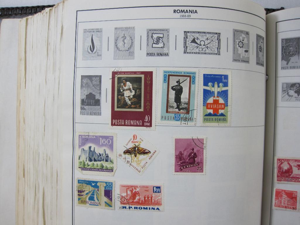 Leatherbound Tome Containing Collection of World Stamps as Recent as 1969, See Pictures for Details