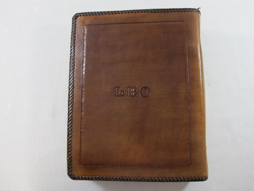 Leatherbound Tome Containing Collection of World Stamps as Recent as 1969, See Pictures for Details