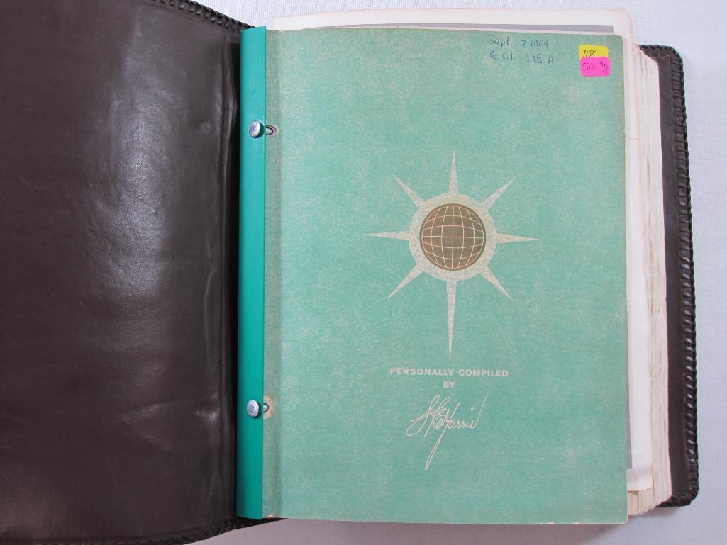 Leatherbound Tome Containing Collection of World Stamps as Recent as 1969, See Pictures for Details