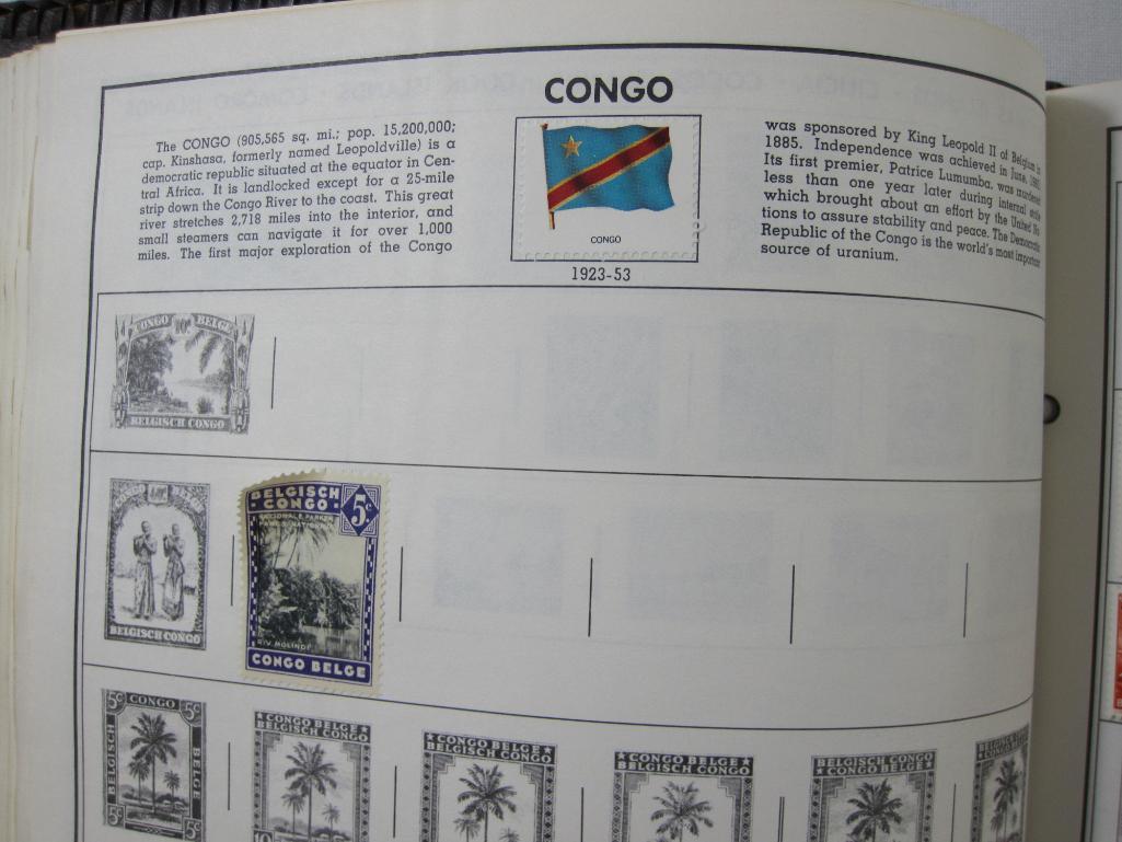 Leatherbound Tome Containing Collection of World Stamps as Recent as 1969, See Pictures for Details