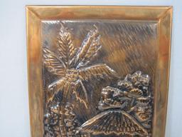 Caribbean Copper Art Wall Plaque, Hand Made R. Mungal, Trinidad, approx 7.5 X 13.5 inches