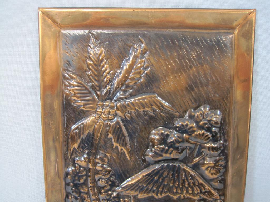 Caribbean Copper Art Wall Plaque, Hand Made R. Mungal, Trinidad, approx 7.5 X 13.5 inches