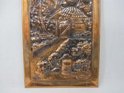 Caribbean Copper Art Wall Plaque, Hand Made R. Mungal, Trinidad, approx 7.5 X 13.5 inches